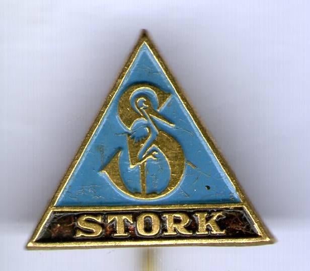 Machinefabriek Stork blauw/zwart op koper speldje ( U_471a ), Verzenden, Nieuw, Transport, Speldje of Pin