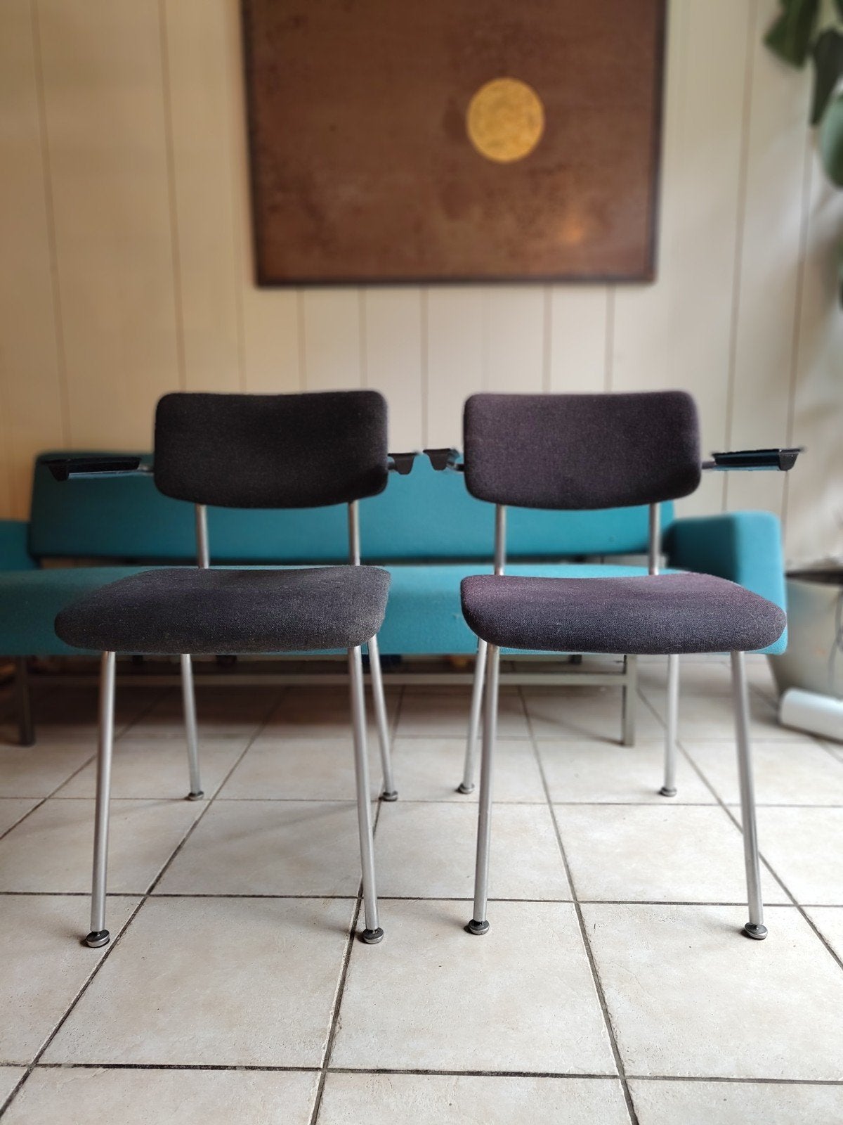 Set van 2 vintage design stoelen Gispen?, Ophalen, Gebruikt, Twee, Zwart