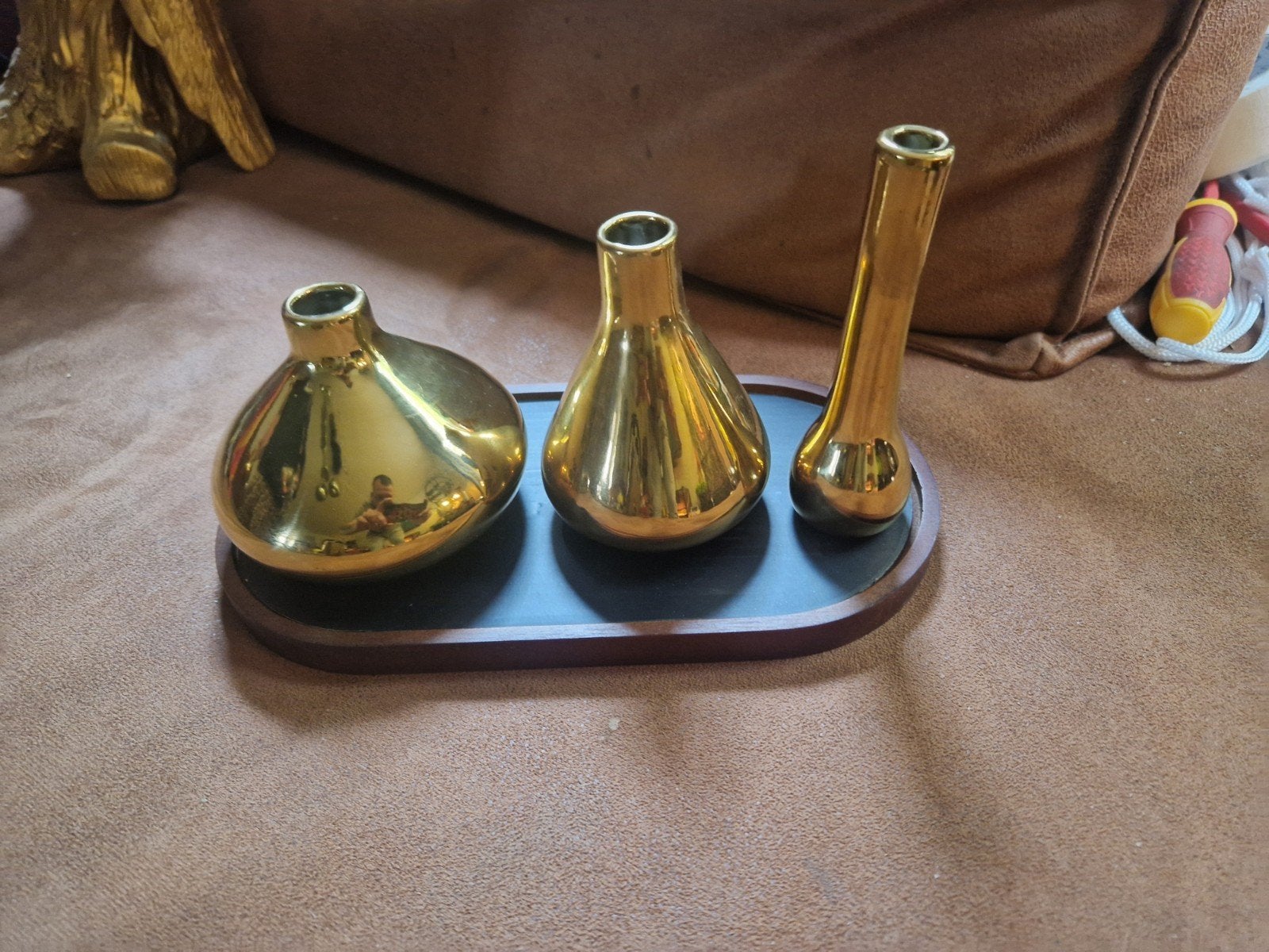 Set van 3 gouden vazen op dienblad, Antiek en Kunst, Ophalen
