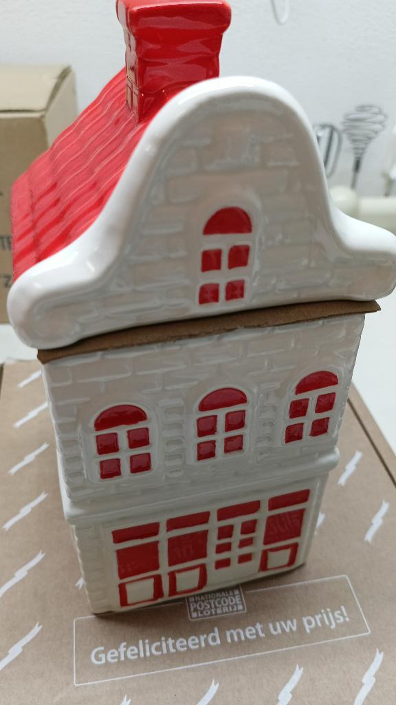 Postcode Loterij huis-koekpot 24 cm, Ophalen of Verzenden, Zo goed als nieuw, Voorraadpot, Steen/keramiek