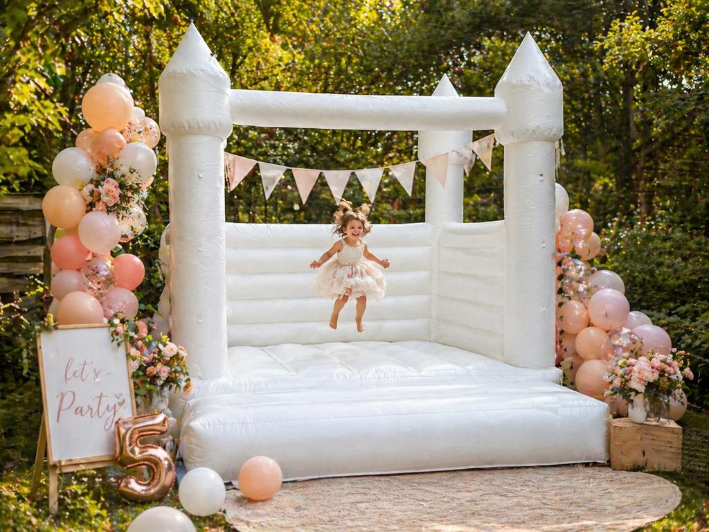 Wit Springkussen Huren /White Bouncy Castle Rental–Adam West, Hobby en Vrije tijd, Feestartikelen | Verhuur, Ophalen, Zo goed als nieuw