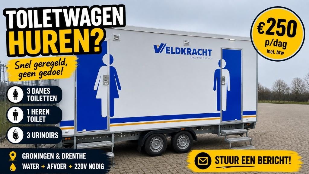 Mobiele toiletwagen huren – schoon en snel geleverd, Ophalen of Verzenden, Nieuw, Met douche