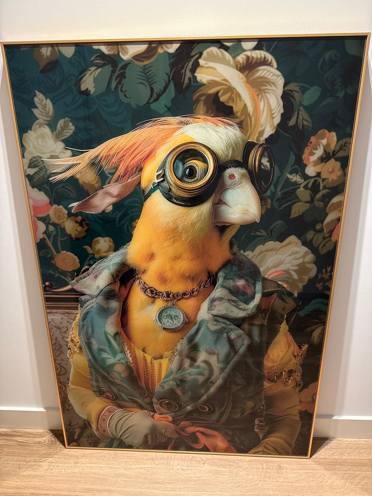 Grote lijst met afbeelding van Papegaai Portret, Ophalen, Overige stijlen, Doek, Dieren