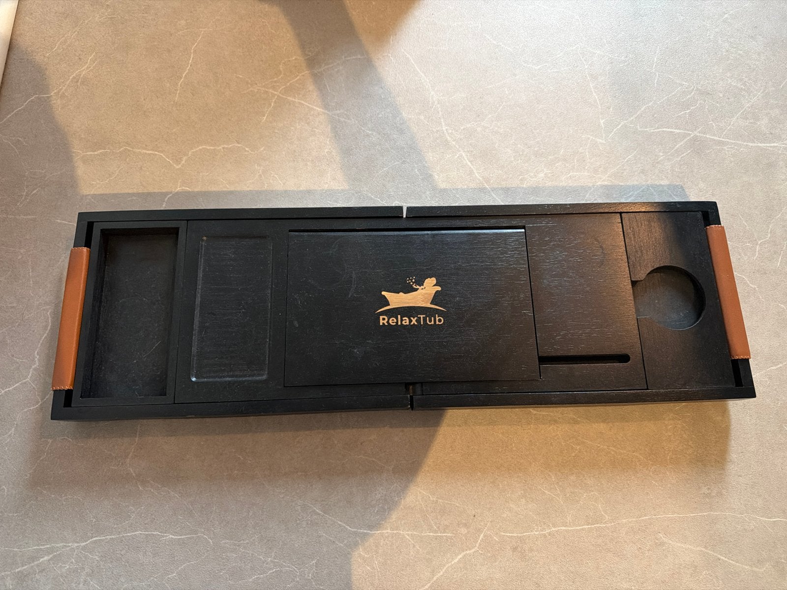 RelaxTub Badplank - Zwart Hout met Leren Handvatten, Badkamerrek, Ophalen of Verzenden, Zo goed als nieuw, Overige merken