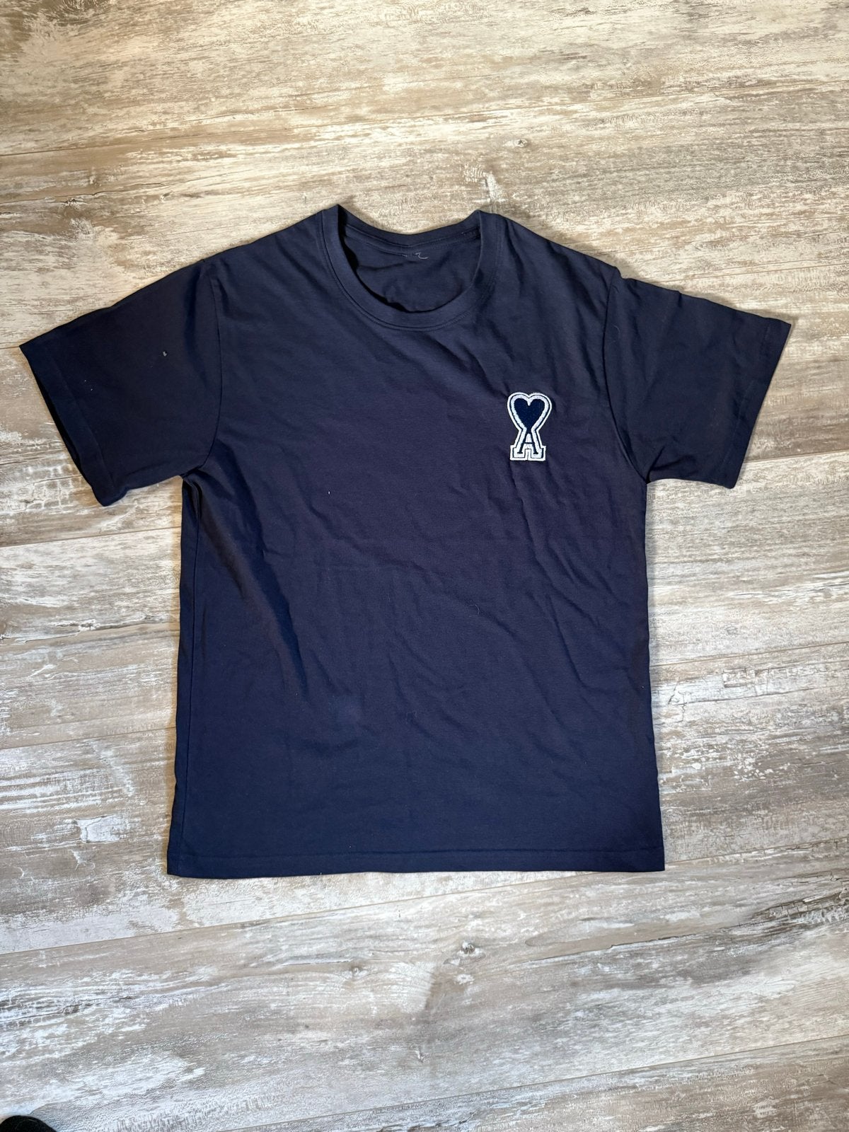 Ami Paris T-shirt met geborduurd logo, Kleding | Heren, Ophalen of Verzenden, Zo goed als nieuw, Maat 48/50 (M), Blauw