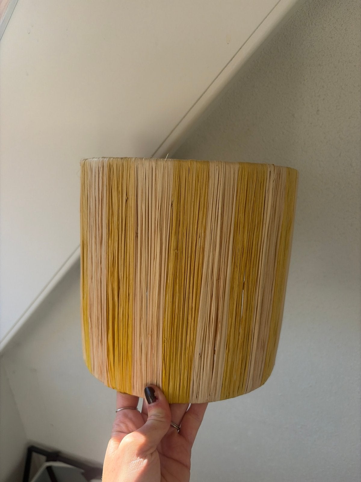 Handgemaakte wandlamp raffia geel gestreept 20x20, 20 cm, Natuurlijk materiaal, Geel, Nieuw