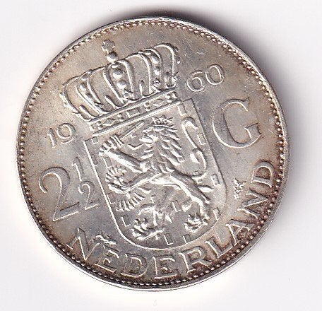 2 1/2 Gulden 1960 Zeer fraai met patina, Koningin Juliana, Verzenden, Zilver, Losse munt