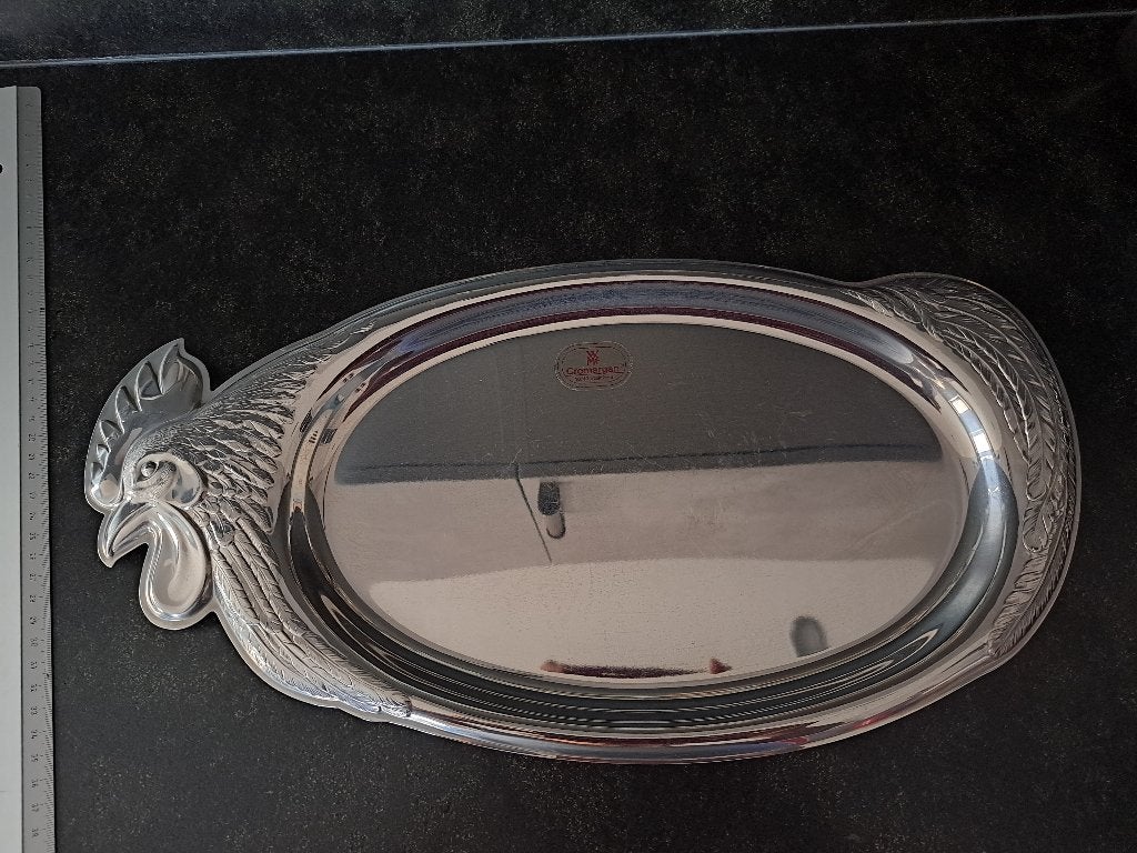 WMF Cromargan schaal, vintage, 18/10,  kip/haan, Overige merken, Vintage, Ophalen of Verzenden, Zo goed als nieuw