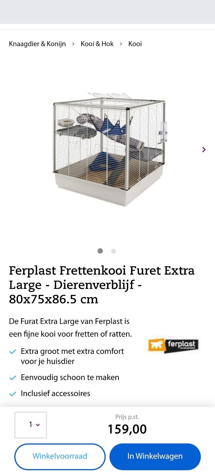 Ferplast Furat xl kooi met extra's, Ophalen, Gebruikt, Overige typen