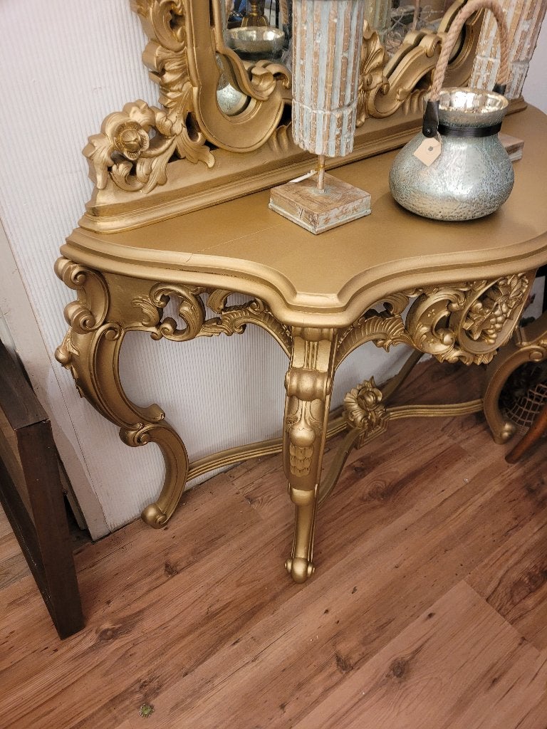 Antieke vol houten spiegel met sidetable, Ophalen