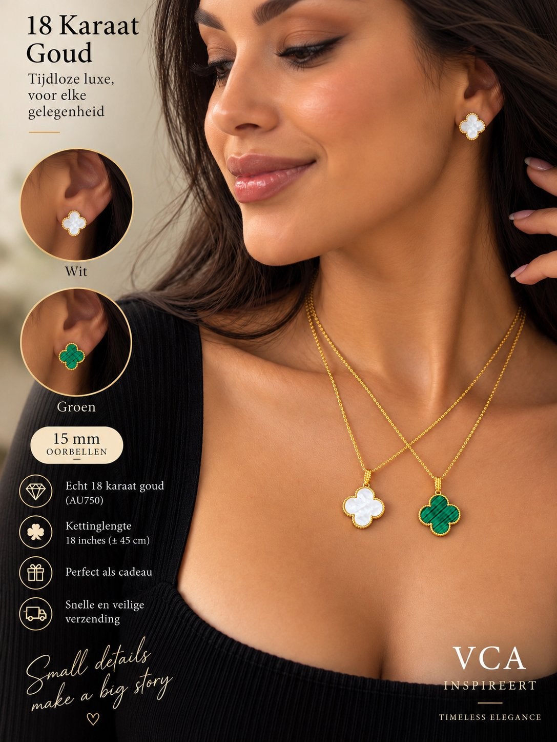 Mooi VCA geïnspireerde sieraden setje 18K goud -N€260, E€150, Sieraden, Tassen en Uiterlijk, Ophalen of Verzenden, Nieuw, Goud