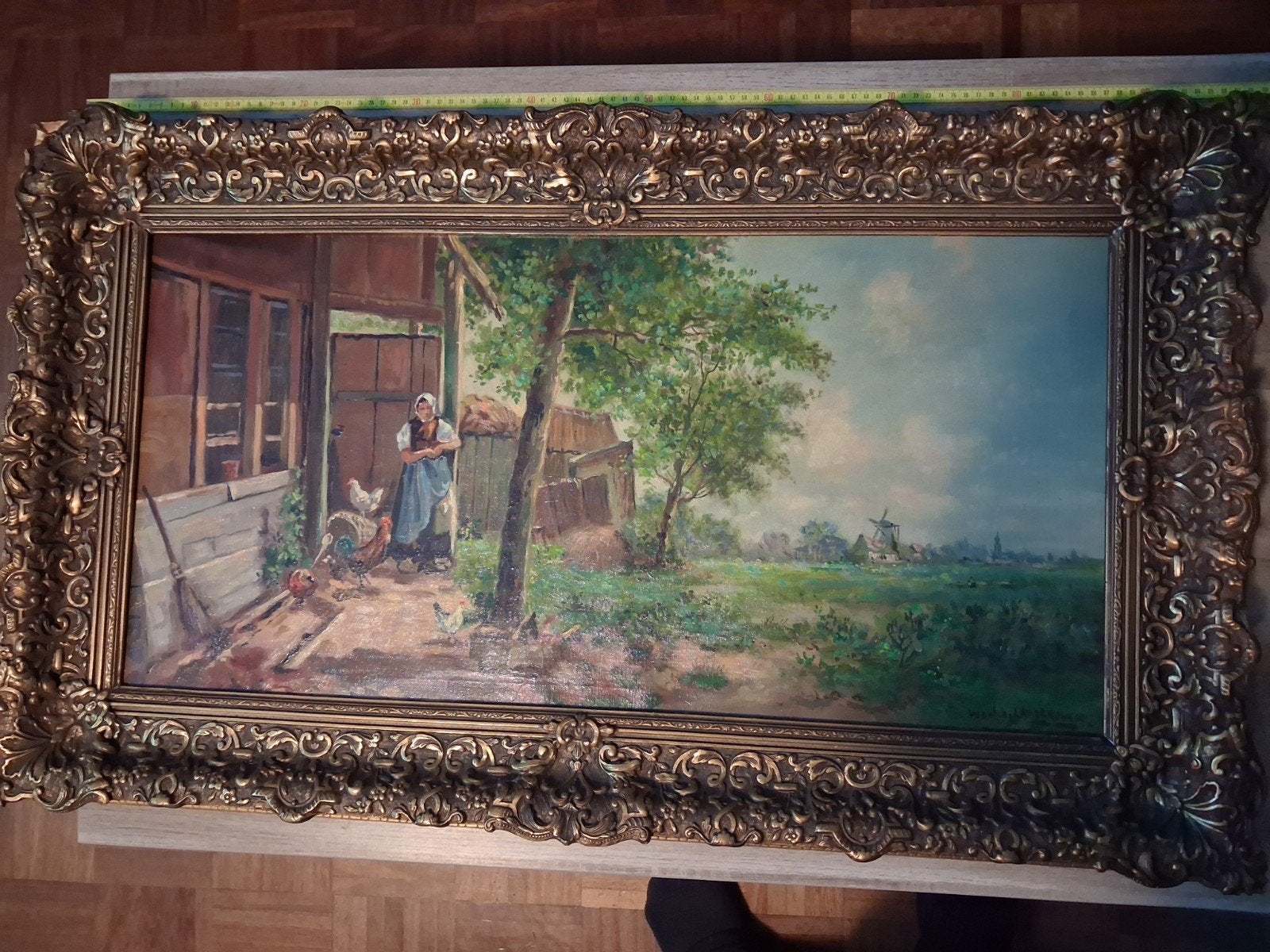 Klassiek schilderij: Hollands landschap met boerin, Antiek en Kunst, Ophalen