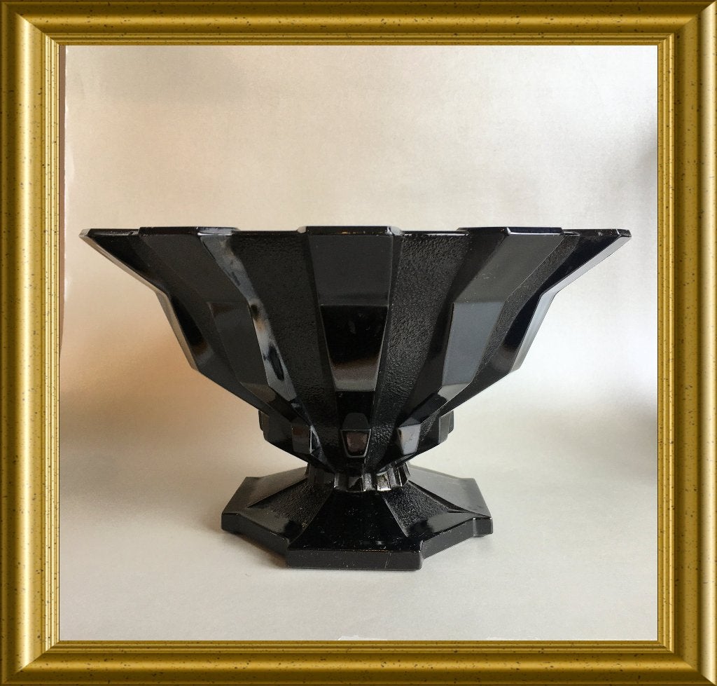 Mooie zwarte glazen art deco schaal, Antiek en Kunst, Ophalen of Verzenden
