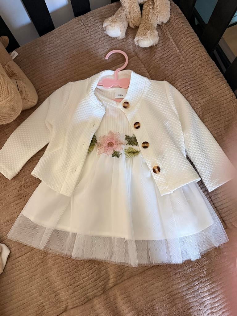 Schattig wit jurkje met vestje voor baby (0-3 maanden), Ophalen of Verzenden, Nieuw, Maat 56