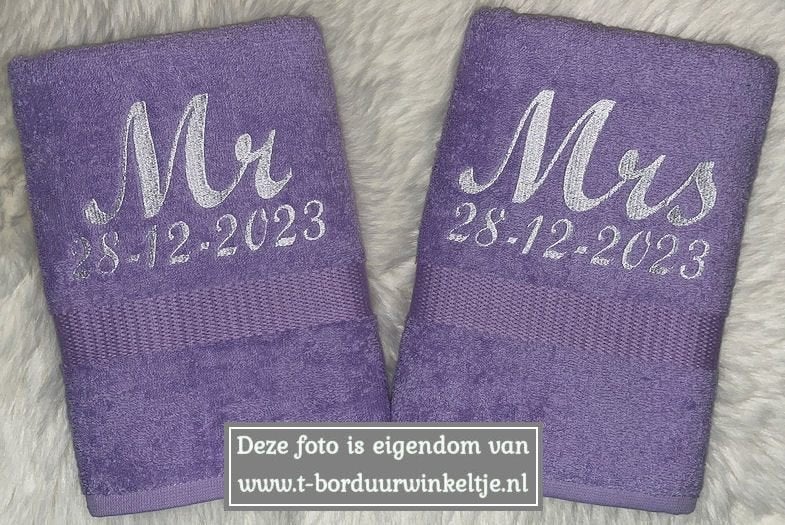 Handdoeken geborduurd met Mr & Mrs, Overige kleuren, Overige merken, Handdoek, Nieuw