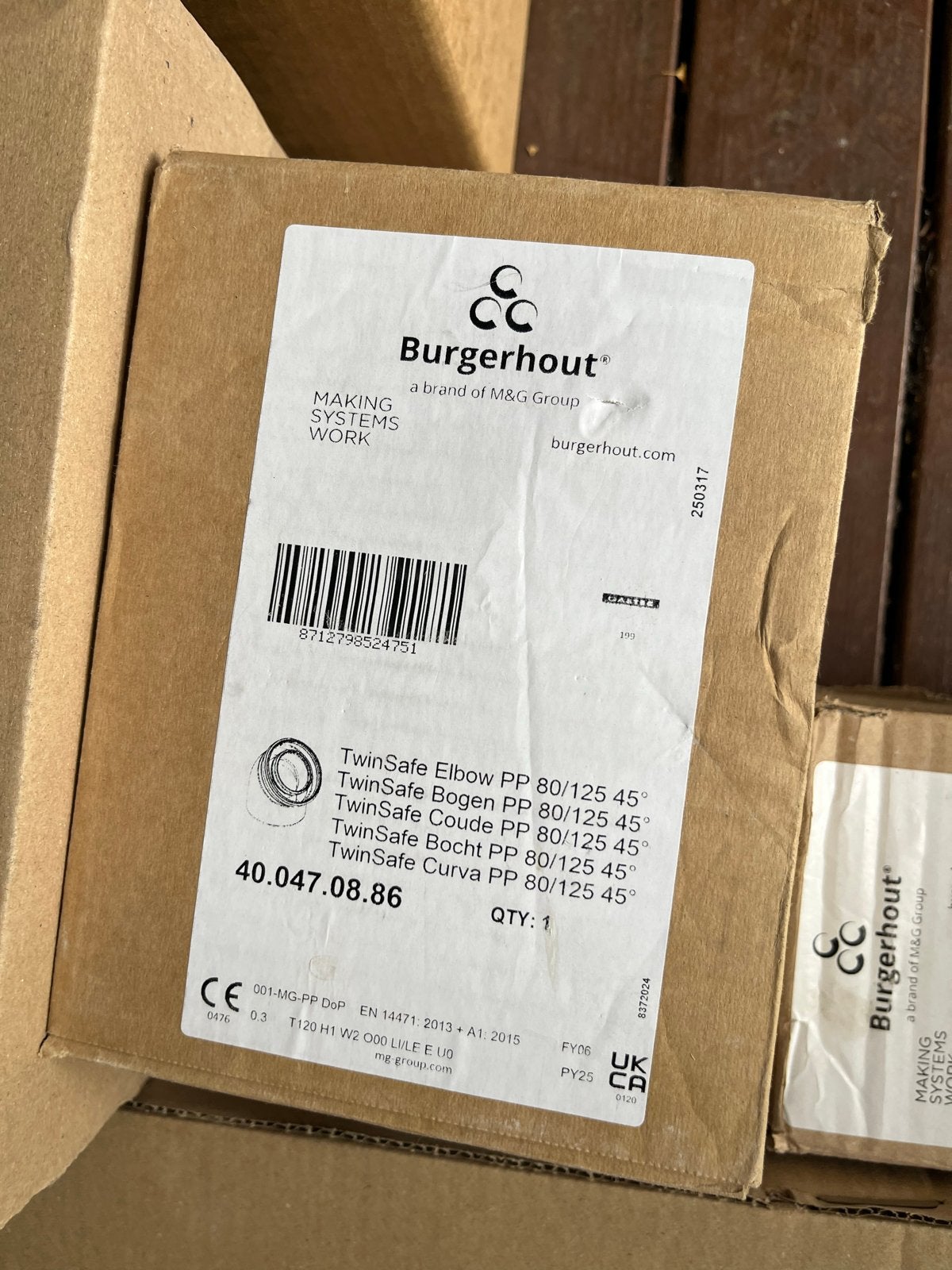 Burgerhout TwinSafe Bocht PP 80/125 45, Ophalen of Verzenden, Nieuw