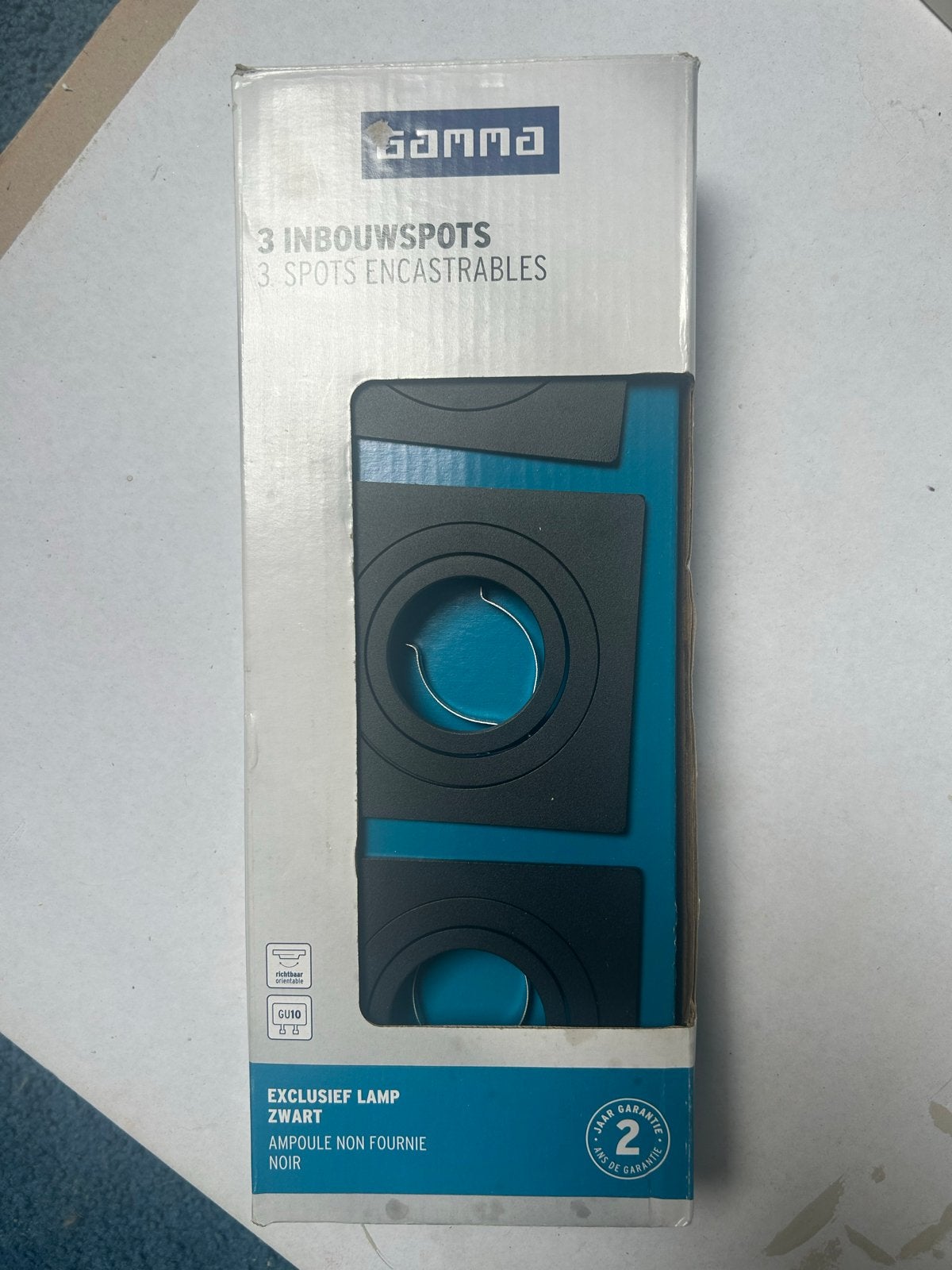 NIEUW! GAMMA 3 Inbouwspots Zwart - GU10 Fitting, Ophalen, Overige lichtbronnen, GU10, Nieuw