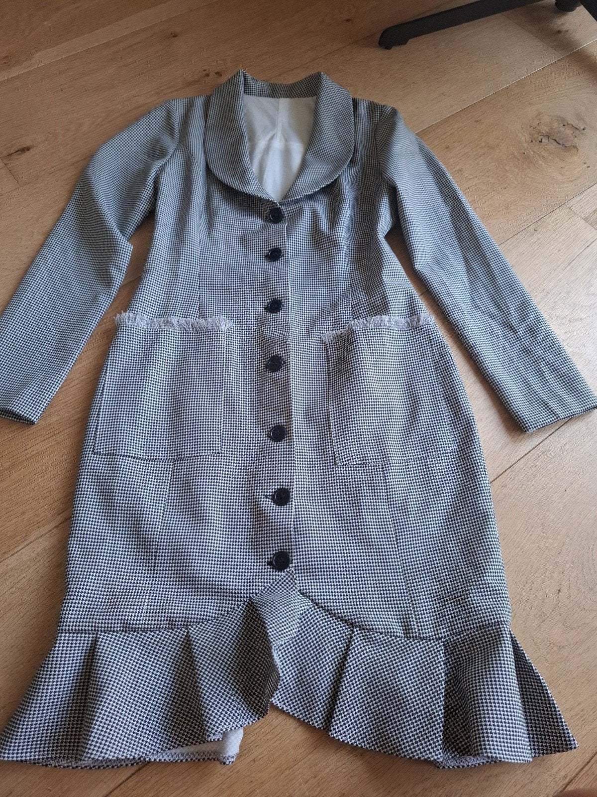 Retro Vintage Mantelpakje Jurkje Maat 36 (S) Geruit, Ophalen of Verzenden, Gedragen, Maat 36 (S), Zwart