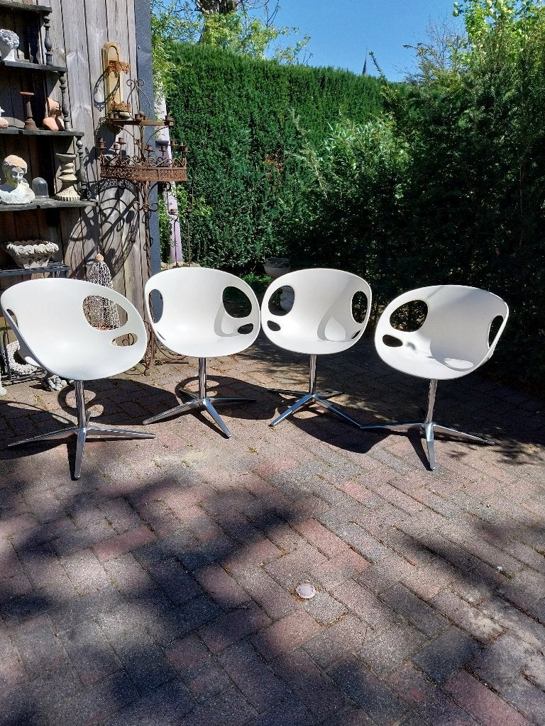 Set van 4 design stoelen - wit met chromen onderstel, Ophalen