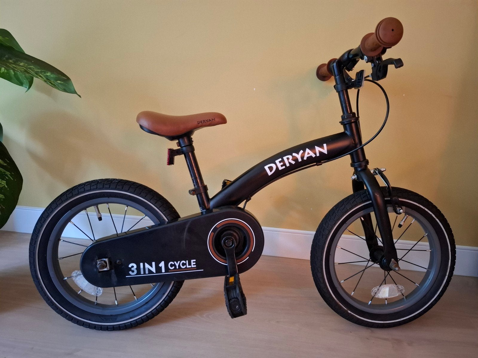 Deryan 3-in-1 Kinderfiets, Ophalen, Zijwieltjes, Deryan, Velgrem