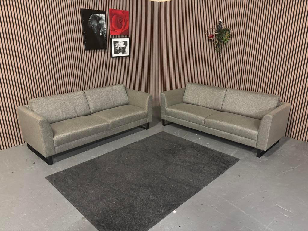 GRATIS LEVERING Set Banken Grijs 220x85 GEREINIGD, Driepersoons, 75 tot 100 cm, Ophalen of Verzenden, Zo goed als nieuw