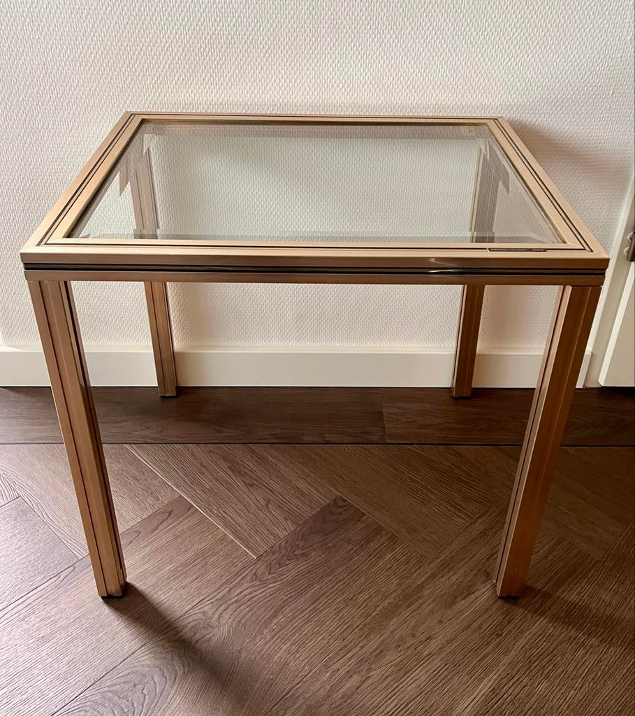 Pierre Vandel Hollywood Recency Tafel - Goud/Messing, Minder dan 55 cm, Gebruikt, Glas, Rechthoekig