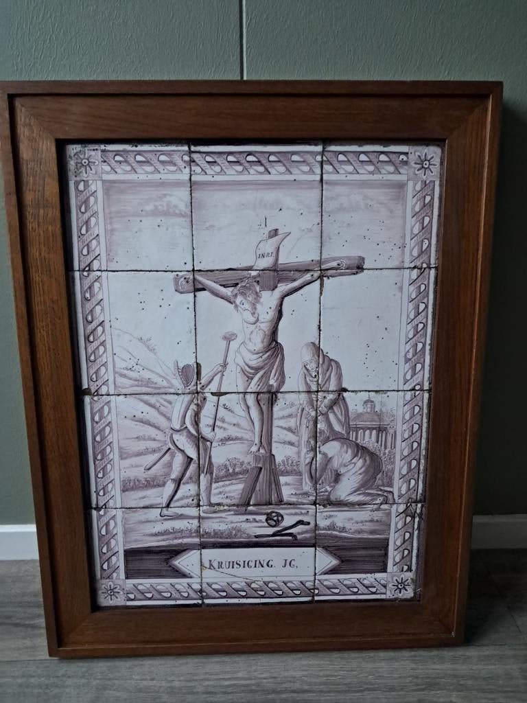Groot plateau schilderij kruisiging Jezus, Ophalen