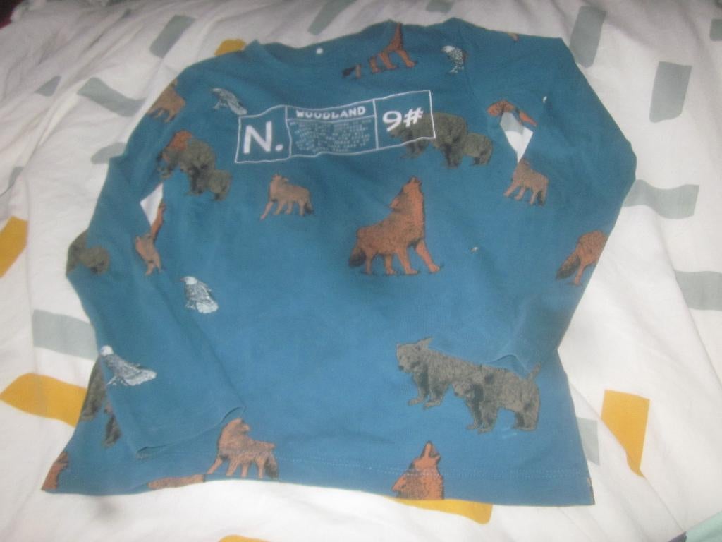 Petrol/wit/bruintinten//zwart wolven/beren/roofvogels122/128, Kinderen en Baby's, Kinderkleding | Maat 122, Ophalen of Verzenden