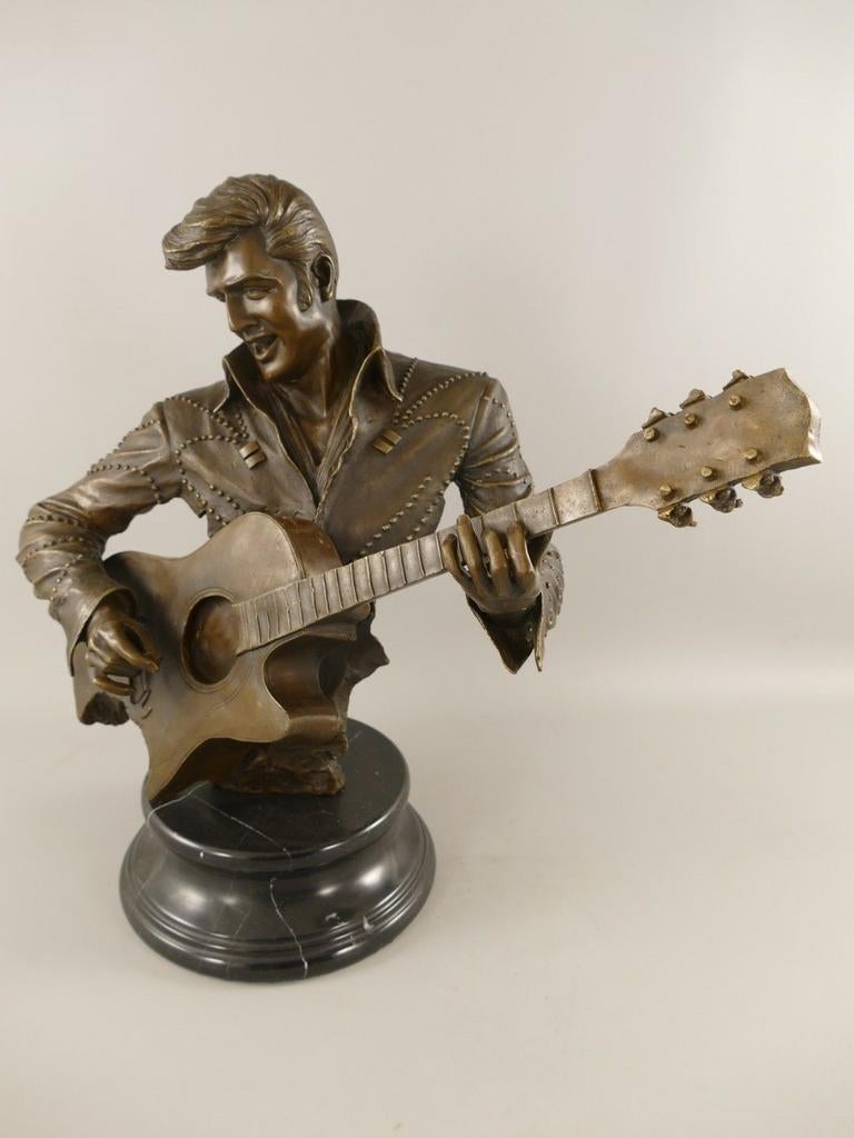 Bronzen Elvis Presley Beeld met Gitaar, Antiek en Kunst, Ophalen of Verzenden, Brons