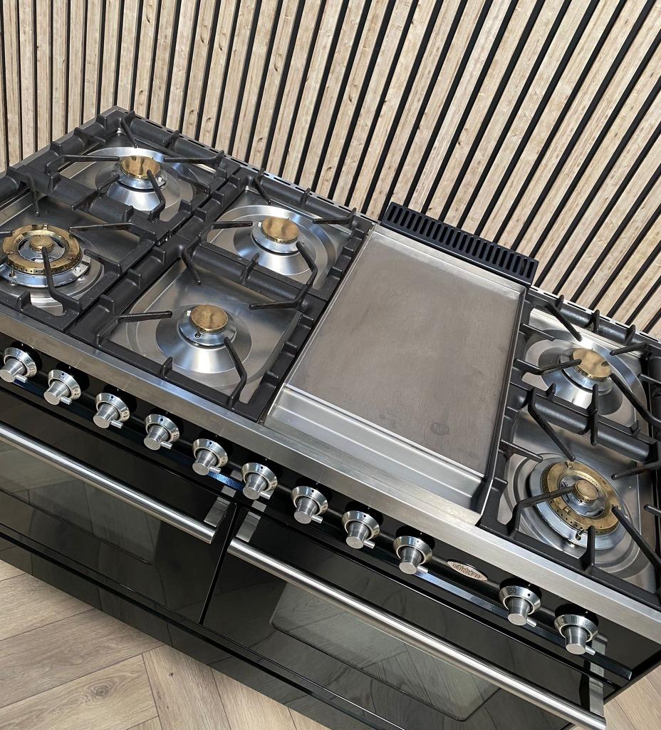 Luxe Zwart Hoogglans Boretti Fornuis Gas/Electro + Frytop, 60 cm of meer, Ophalen of Verzenden, Zo goed als nieuw, Gas