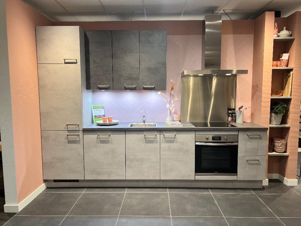 EI-029 Nobilia riva beton grijs, Ophalen, Nieuw, Enkelwandige keuken, Hoogglans of Gelakt
