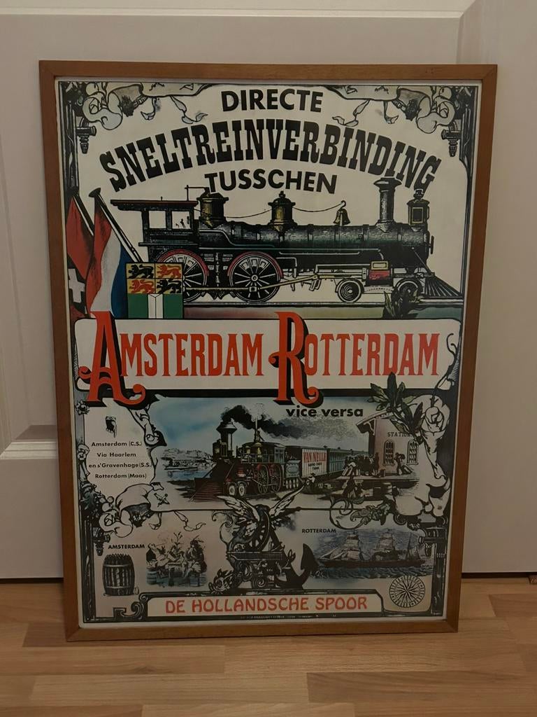 Treinverbinding Rotterdam-Amsterdam poster, Ophalen, Trein, Kaart of Prent