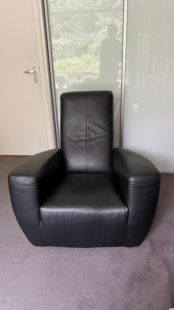 Longa Gelderland Leren Stoel - Zwart, Huis en Inrichting, Fauteuils, Ophalen, Gebruikt, Leer, 75 tot 100 cm