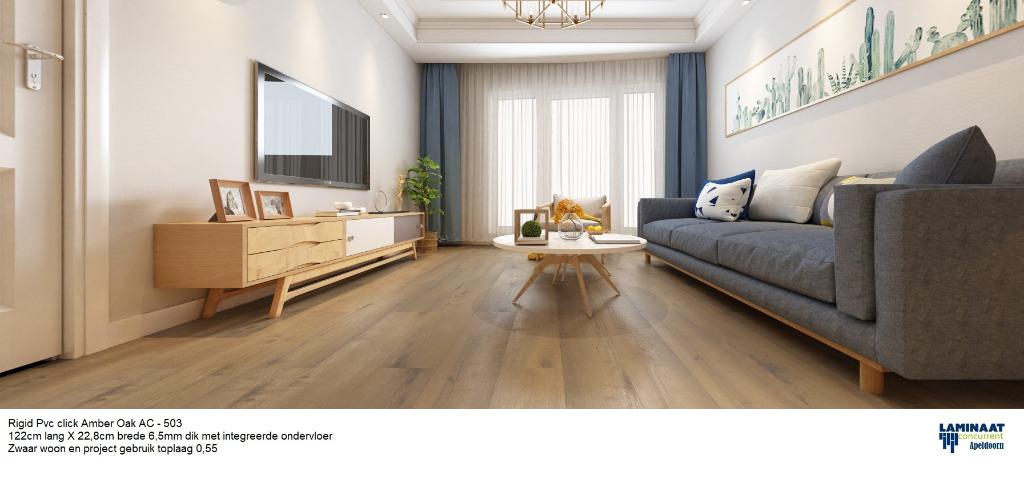 Pvc click Amber Oak 6,5mm met integreerde ondervloer €29,95m, Bruin, 75 m² of meer, Nieuw, Ophalen of Verzenden
