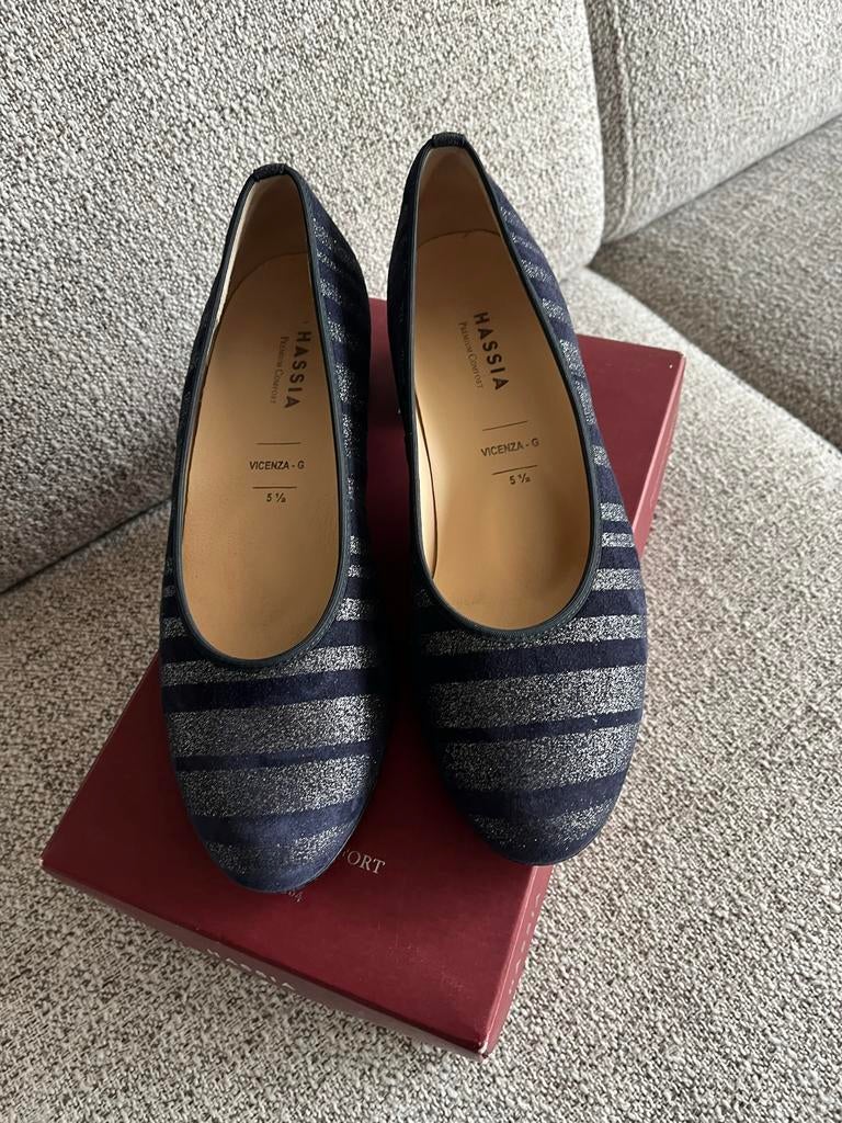 Z.G.A.N. Schoenen - Maat 39 van Hassia marine / zilver, Blauw, Zo goed als nieuw, Ballerina's, Ophalen of Verzenden
