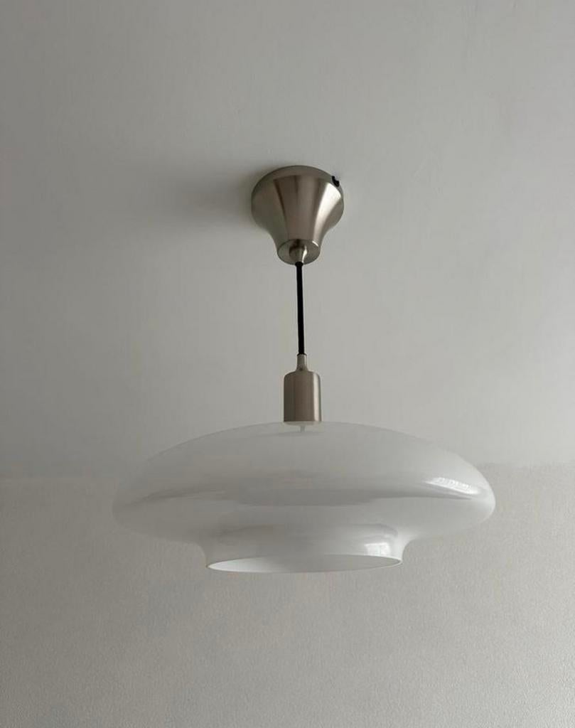 Hanglamp melk wit glas, Huis en Inrichting, Lampen | Hanglampen, Ophalen, Zo goed als nieuw, Glas, Minder dan 50 cm