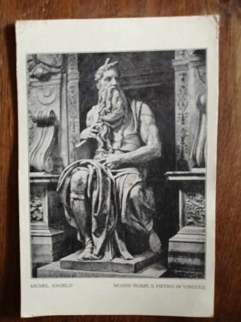 Oude prentkaart Mozes van Michel Angelo, Ophalen of Verzenden
