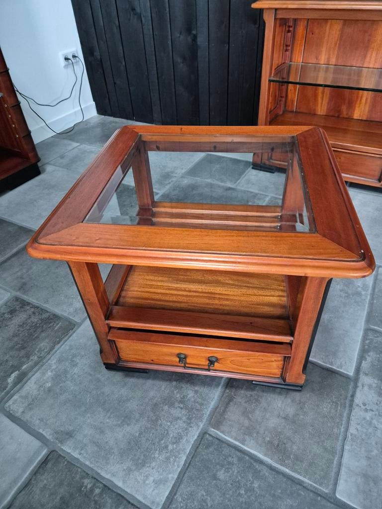 Jan Frantzen Salontafel met glazen blad, Huis en Inrichting, Tafels | Salontafels, Gebruikt, Minder dan 50 cm, 50 tot 100 cm, 50 tot 100 cm