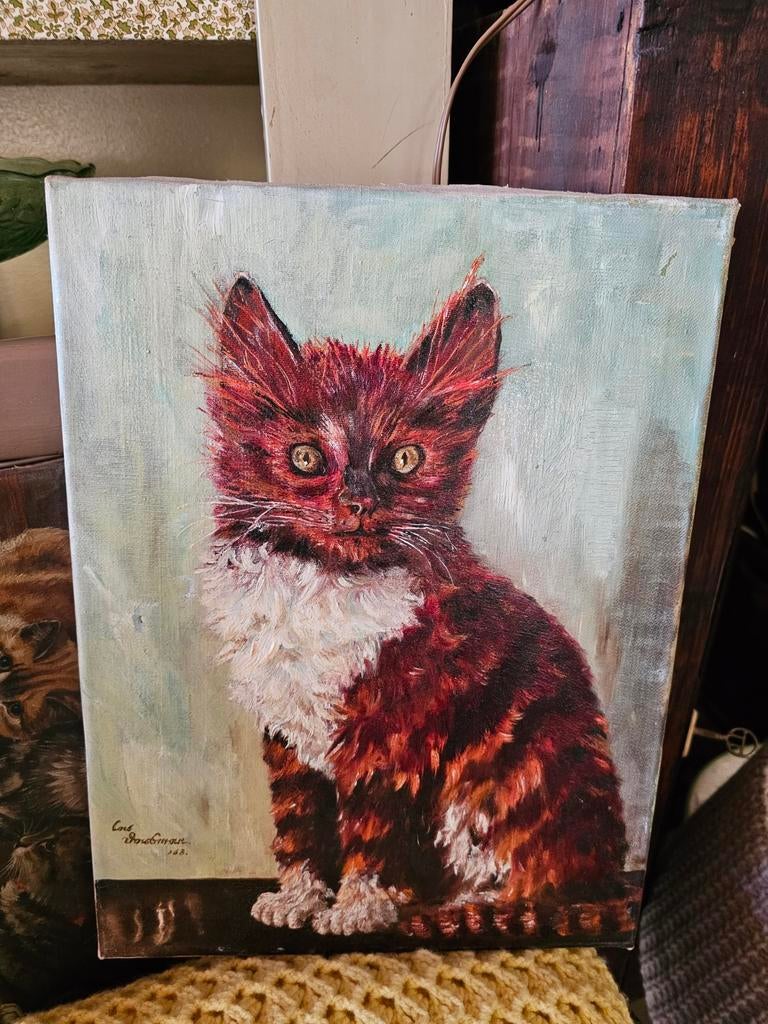 Oud katten schilderij, Ophalen of Verzenden