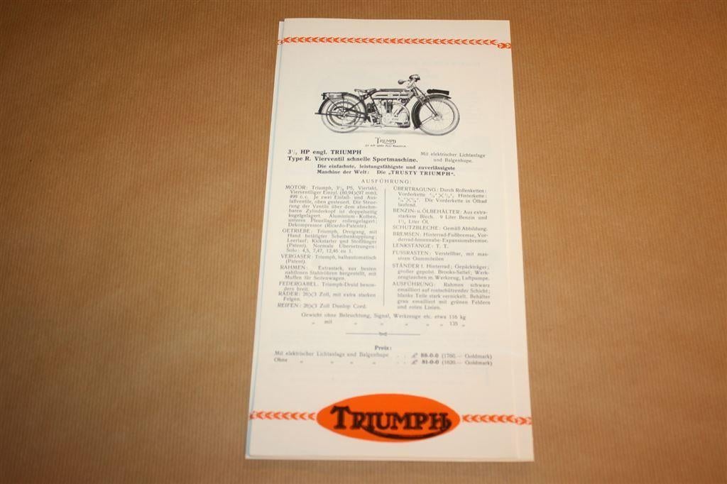 Reclame-uitgave Triumph Motoren - 1924 !!, Ophalen of Verzenden, Zo goed als nieuw