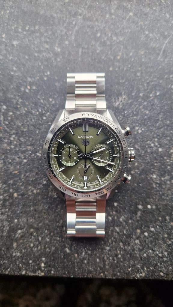 ZGAN: 2024 TAG Heuer Carrera Calibre Heuer 02 Green | 44MM, Staal, Staal, Polshorloge, Ophalen of Verzenden