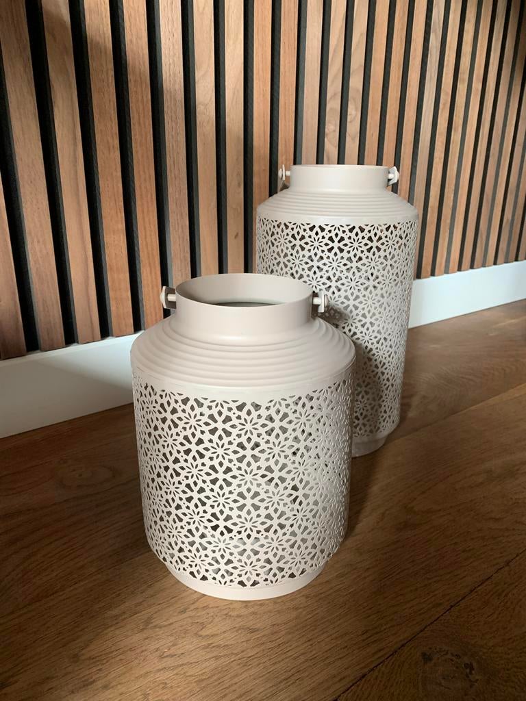 Windlichten 2 stuks, Ophalen of Verzenden, Zo goed als nieuw, Metaal, Minder dan 25 cm