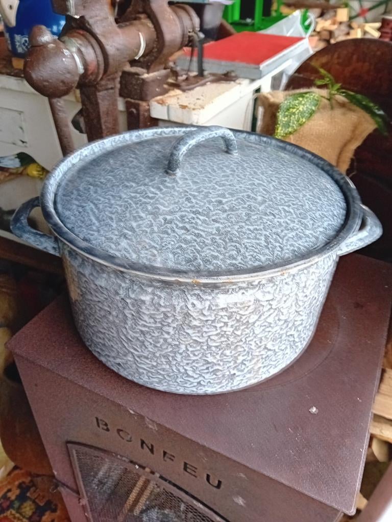 Antieke Grijze Wolken Emaille Pan - 30 cm, Ophalen of Verzenden