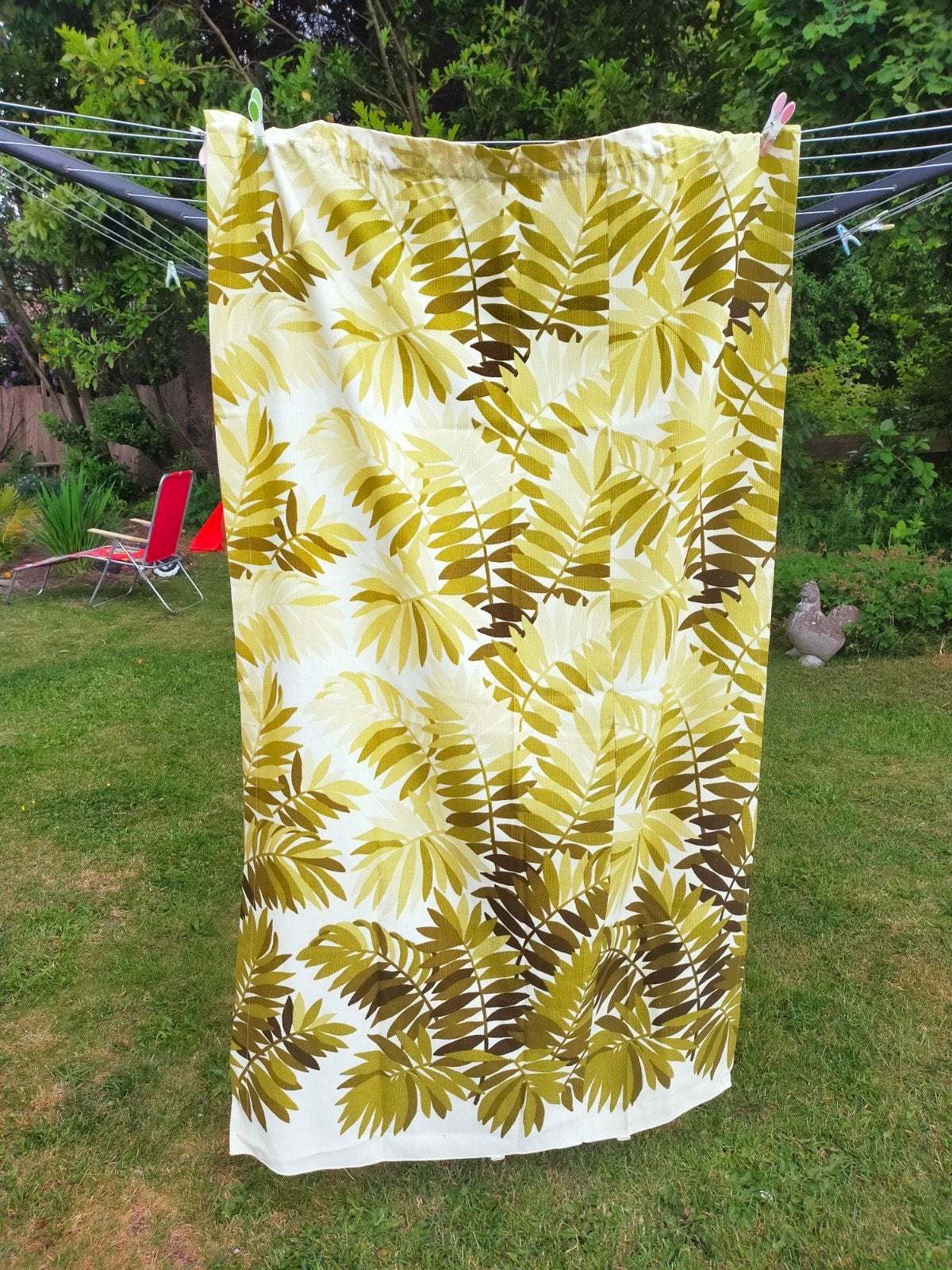 Vintage Gordijnstof met Bladprint - Gardisette, Huis en Inrichting, Gebruikt, 100 tot 150 cm, 200 cm of meer, Vintage, Retro, Botanisch