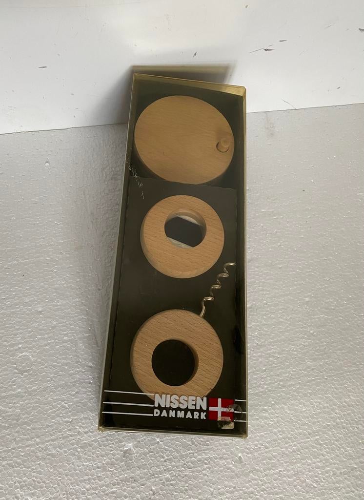 Nissen Denmark beuken kurkentrekker, opener, onderzetters, Nissen, Denemarken, Nieuw, Ophalen of Verzenden