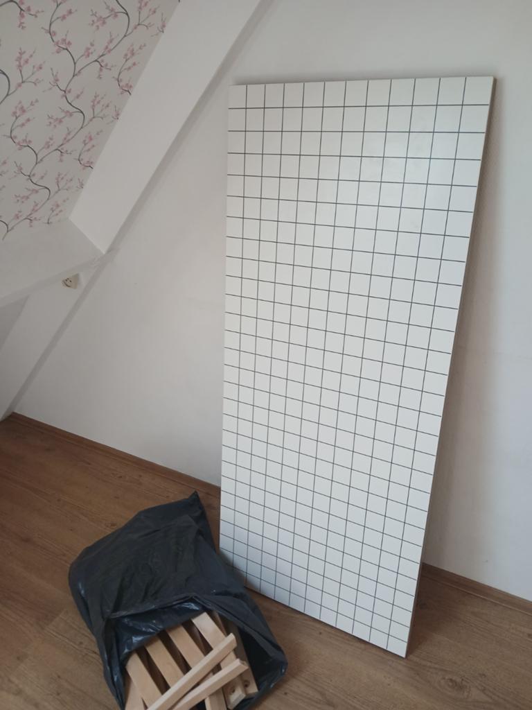 IKEA LINNMON / ADILS Bureau met schragen en blad, Ophalen, Gebruikt, In hoogte verstelbaar, Hout