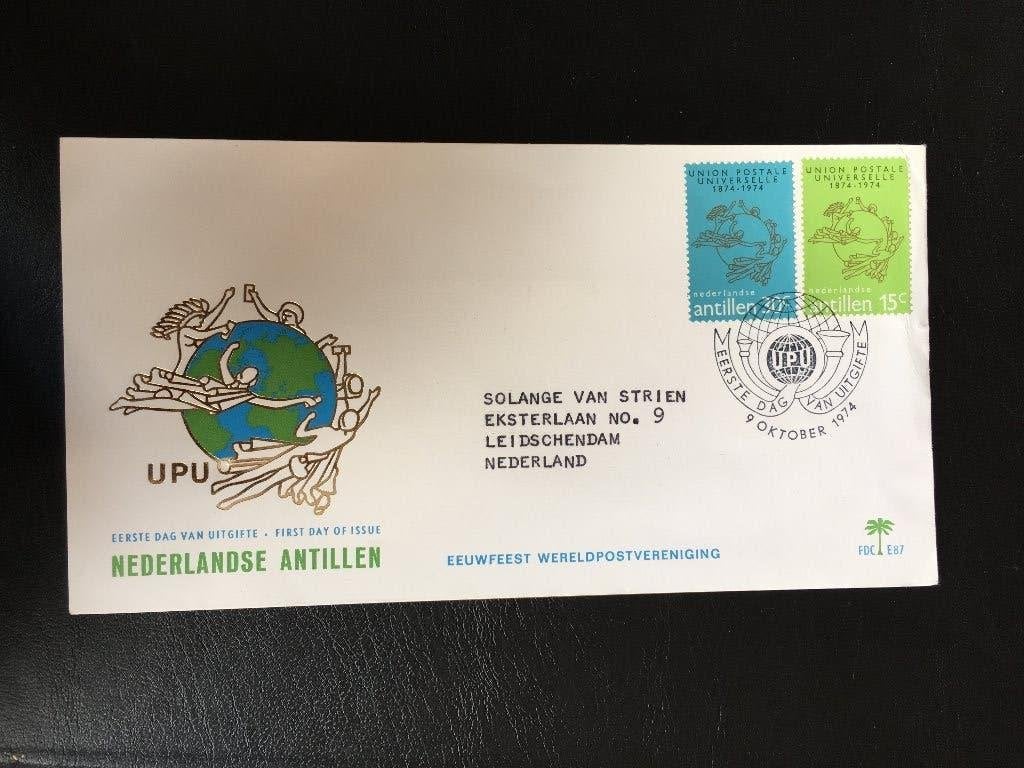 R1-E87 Antillen 1974 - FDC E87 -Wereldpostvereniging gelopen, Ophalen of Verzenden, Beschreven, Rest van de wereld