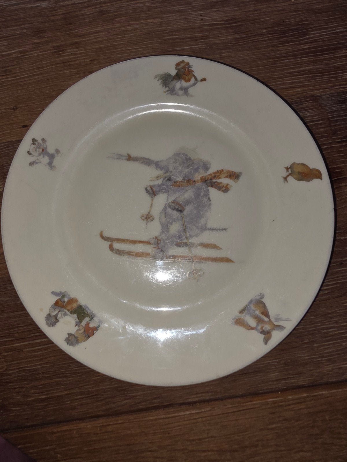 Vintage Arzberg Bavaria Kinderbordje met Skiënde Olifant, Ophalen of Verzenden