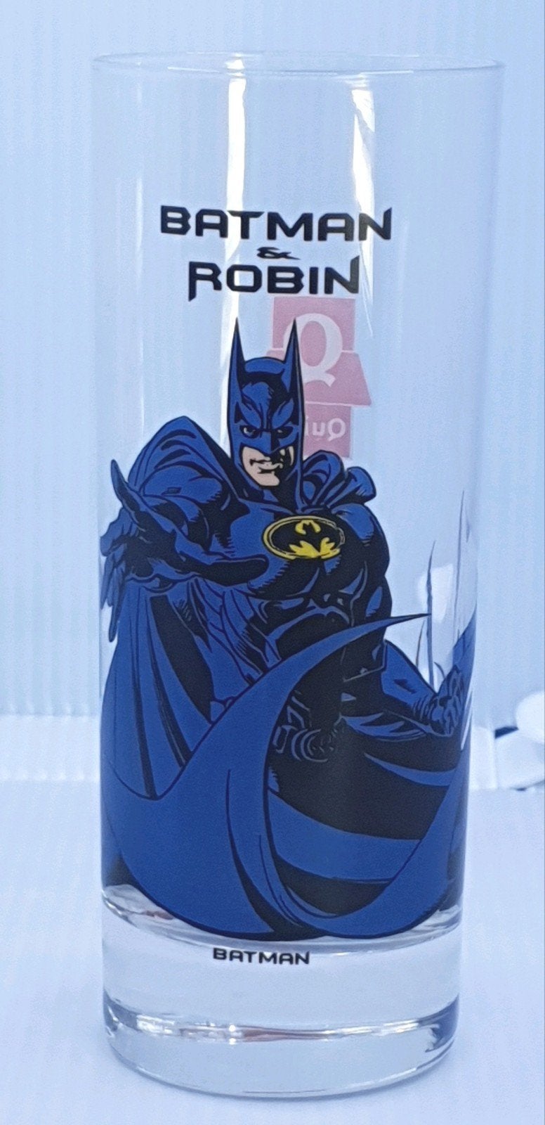 Te koop: Vintage Batman & Robin Quick drinkglas 1997, Ophalen of Verzenden, Gebruikt