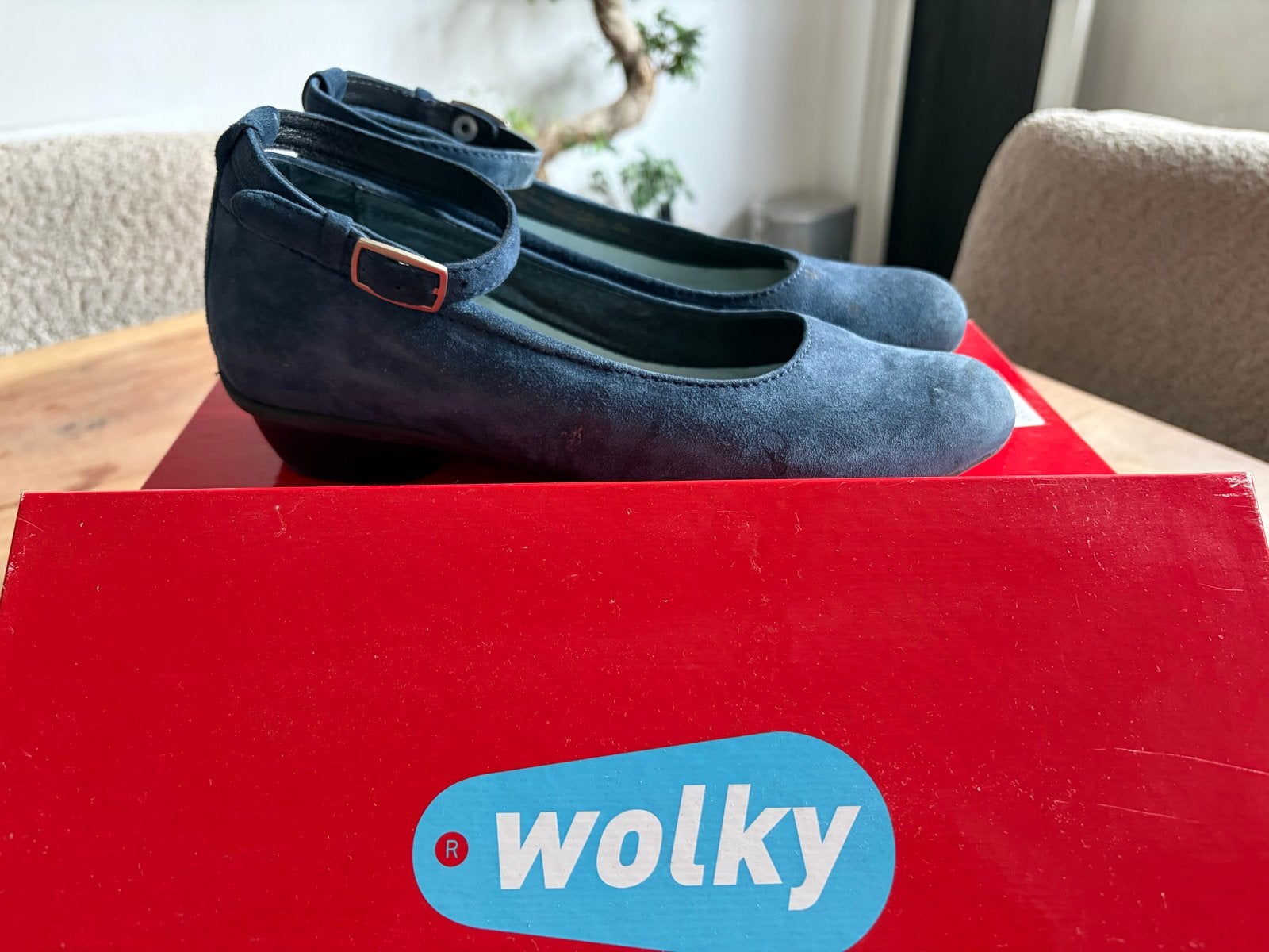 Wolky ballerina's met enkelbandje - Maat 38 - Blauw suède, Ophalen of Verzenden, Zo goed als nieuw, Blauw, Ballerina's